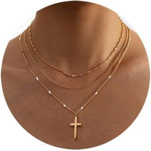 Kal-Collier Femme Or Multirang 14k Plaqué Or Femme Sautoir Colliers Long Fantaisie Boheme Cordon Collier Pour Pendentif Croix Et Rond Perle Chaine Idee Cadeau Anniversaire Bijoux Enfant Ado Fille - Neuf