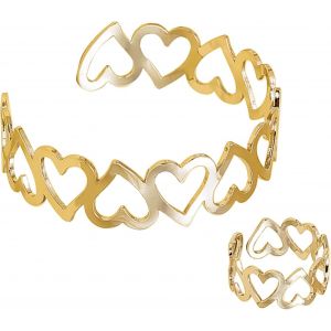 Kahfl-Bracelet Manchette Ouverte R&eacute;glable Bague Argent Or Bracelet Coeur Vintage Creux Amour Grande Muraille Vintage Bague Coeur Bague Bracelet Pour Femmes Filles - Neuf