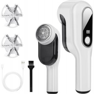 ChenQuanSarl-Rasoir À Tissu Rechargeable, Anti-Peluches Électrique Avec Affichage Numérique, Rasoir À Peluches Multimode, Coupe-Pilules Pour Pulls, Tricots, Draps, Canapés, Sols - Avec 3 Lames À 6 De - Neuf
