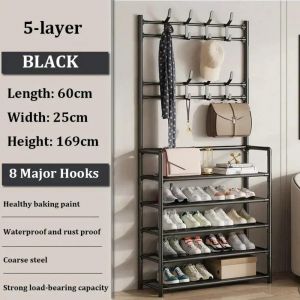 Cintre multicouche étagère à chaussures porte bricolage chapeau et chaussures étagère Simple sur pied salon organisateur supports de rangement-5 Layers-Black- - Neuf