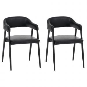 Lot de 2 chaises de salle &agrave; manger HWC-P29, chaise de cuisine, chaise &agrave; dossier, chaise rembourr&eacute;e, style industriel r&eacute;tro vintage, similicuirnoir - Neuf