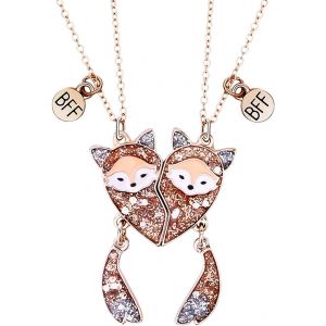 Kal-Lot De 2 Colliers D'amitié Renard - Collier D'amitié Magnétique - Meilleur Ami - Pour Une Amie - Pendentif De Dessin Animé, Métal - Neuf