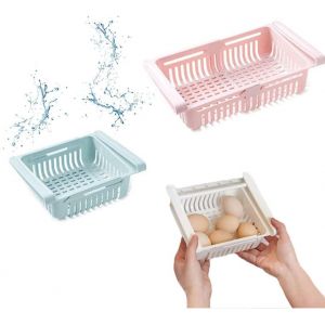 Ensemble De 3 Pièces Boîte Rétractable Pour Réfrigérateur,Frigo Rétractable Boîte De Rangement,Organisateur De Tiroir De Réfrigérateur,Pour Réfrigérateur,Dessus De Table (Blanc/Bleu/Rose) - Neuf