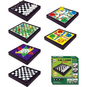 Eryi-Mini Jeux De Société Voyage, 6in1 Petit Bac Jeux De Société Echiquier Magnetique Ludo Jeu Echec Voyage Jeu De Serpent Et D'échelles Serpents Et Échelles Pour Enfants - Neuf