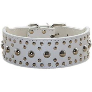 Eryi-Collier Unisexe En Cuir Clouté Pour Chien De Taille Moyenne Et Grande - Pour Pitbull Doberman - Tailles M L - Blanc - Neuf