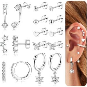 Kal-Boucles D'oreilles Femmes Acier Inoxydable Petites Boucles D'oreilles Argent Cr&eacute;oles Or Piercing Oreille Cartilage Clous D'oreilles Hypoallerg&eacute;niques Lot Boucles D'oreilles Femme Or - Neuf