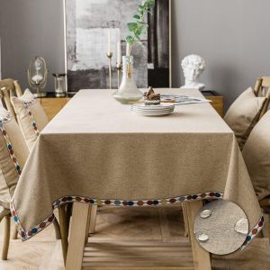 Chenquansarl-Nappe Carrée Nappe Anti Tache Impermeable Nappe Coton Lin Nappe De Table Simple Style Pour Table Basse,Exterieur,Jardin,Cuisine Table Decoration(Marron, Carré, 135x135cm) - Neuf