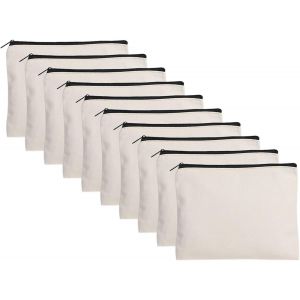 Maa-Pochette Tissu Zippée, 10 Pièces Pochette En Toile Vierge Toile Trousse Pochette Tissu Pochon Tissu Sachet Tissu Pour Peinture École Bricolage Voyages Organisation, 13 X 10 Cm - Neuf