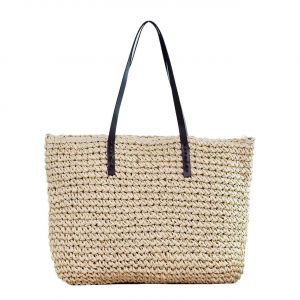 Femmes Tissé à la main Paille Sac à bandoulière Grand Été Plage Poignées Sac À Main Fourre-tout avec Fermeture Éclair - Neuf