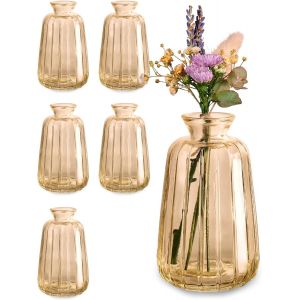 Bnhgc-Lot De 6 Mini Vases En Verre - Style Vintage - Petits Vases Décoratifs - Adaptés À La Lave-Vaisselle - Parfaits Pour Décorer Les Tables De Mariage - Or - Neuf