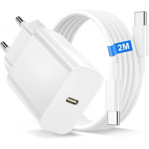 JGD-20W USB C Chargeur avec USB C C&acirc;ble pour iPhone 16/16 Pro/16 e/16 Plus/15/15 Plus/15 Pro/iPad Pro/iPad Air, Chargeur Rapide Prise Mural Type C Alimentation avec C&acirc;ble USB c &agrave; usbc de 2M - Neuf
