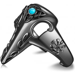 Yemaesre-Bague Corbeau En Argent Sterling 925 Avec Tête De Mort Et Turquo Anneau De Pouce Ouvert Réglable Bijoux Gothiques Vikings Nordiques Païens Pour Hommes Et Femmes - Neuf