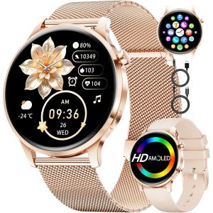 MEVRONISSHOP-Montre Connect&eacute;e Femme Smartwatch Sport: 1.32"" AMOLED Smartwatch avec Appel Bluetooth, El&eacute;gante Montre Femmes pour iOS Android, 110 Modes Sportifs, Sant&eacute; Au F&eacute;minin/Fr&eacute;quence Cardiaque/S - Neuf