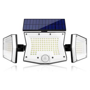 Applique Murale Solaire &Agrave; D&eacute;tecteur De Mouvement &Agrave; 3 T&ecirc;tes Avec 199 Led, R&eacute;sistante &Agrave; L'eau, Pour &Eacute;clairage De S&eacute;curit&eacute; Ext&eacute;rieur. - Neuf