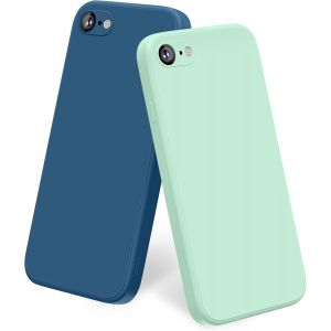 2 Pack Silicone Coque Compatible Pour Iphone Se 2020 / Iphone 8 / Iphone 7 / Iphone Se 2022, Silicone Coque Avec Doublure En Microfibre Douce Protection Compl&egrave;te 4,7"", Cyan Clair/Marine Bleu - Neuf
