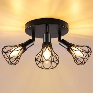 KAL-Plafonnier Industriel Spots, Avec Douille E14 Spots De Plafond, Plafonnier 3 Spots Led Orientable Pour Interieur Cuisine Chambre Salon Couloir Galerie Max 30W(Sans Ampoule) - Neuf