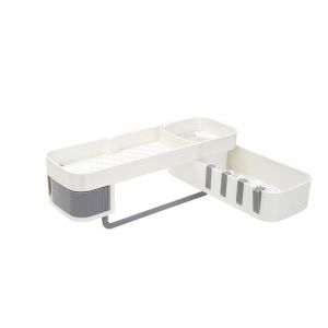 Étagère de douche rotative à 180°, étagère de douche sans perçage, paniers de douche de grande capacité, étagère de salle de bain, 4 crochets et boîte à bijoux cachée, étagère de douche d'angle - Neuf