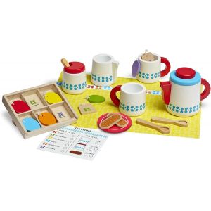 ERYI-Steep & Serve Wooden Toy Tea Set , Wooden Toys , Kids Tea Set , Pretend Play , Play Food , Tea Party Set Kids Age 3+ , Gift For Boys Or Girls , Tea Set For 3 Year Old Girls - Neuf