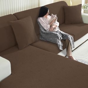 Uaa-Housse Coussin Canapé Extensible, Housse Assise Canapé Antidérapante, Universelle Housse Coussin Canape, Protection Meubles Couvre Pour Canape(Chaise Longue, Marron) - Neuf
