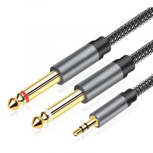 3,5 mm à Double 6,35 mm Câble Audio 3M, 6.35 Mâle à 3.5 Mâle Mono Y Splitter Jack Tressé en Nylon Instrument de Câble pour haut-Parleurs, table de Mixage, Home Cinéma etc. - Neuf