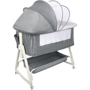 Lit Cododo B&eacute;b&eacute; Avec Matelas, Hauteur R&eacute;glable &Agrave; 6 Niveaux, Lit D'appoint Bebe Evolutif &Agrave; Roulettes, Lit De Voyage Pliable, Panier De Rangement, 0-2 Ans-80 * 40 * 100-115 Cm-Blanc Cass&eacute; - Neuf