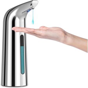 KAL-Distributeur Savon Automatique 4 Niveaux Réglables Distributeur Savon Electrique Avec Capteur Ipx6 Distributeur De Savon Etanche Pour Cuisine Et Salle De Bain Hôtel Restaurant (400Ml - Argent) - Neuf