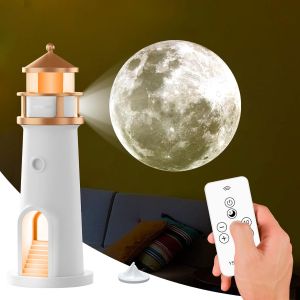 Veilleuse Projecteur Lampe Lune En Forme De Phare Avec Télécommande Led Rechargeable Lampe Pour Décoration De Chambre, Noël, Anniversaire, Saint-Valentin - Neuf