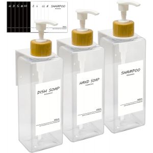 KAL-3 Pièces Distributeur Savon Mural, Distributeur Gel Douche Distributeur De Savon 500Ml Avec Étiquettes No Perçage Pour Cuisine Et Salle De Bain - Transparent - Neuf