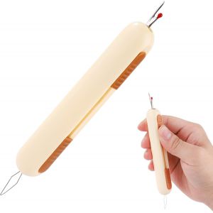Découseur Enfile-Aiguille 2 En 1,Intégré Ouvre Couture Et Outil D'enfilage D'aiguille Outil De Couture Pour La Couture À La Main L'artisanat Le Tricot Le Point Croix Le Quilting (Jaune Crème) - Neuf