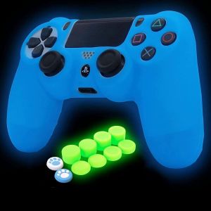 Ps4 Controller Skin Silicone Grip Glow In Dark Étui De Protection Pour Ps4/Slim/Pro Controller + 8 Fps Pro Thumb Grips + 2 Pcs Caps - Neuf
