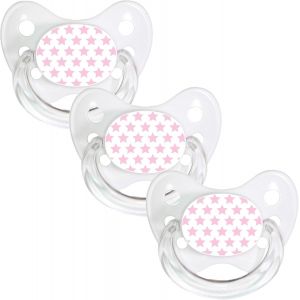 Set De 3 T&eacute;tines Orthodontiques En Silicone-Taille 3,D&egrave;s 14 Mois-La Sucette Pour B&eacute;b&eacute; &Eacute;vite Le D&eacute;salignement Des Dents-Fabriqu&eacute; En Allemagne-Sans Bpa-&Eacute;toiles Rose,Blanc - Neuf