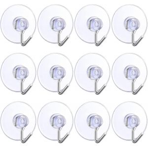 Lot De 12 Crochets &Agrave; Ventouse En Plastique Transparent Pour Fen&ecirc;tre De Salle De Bain - Crochets &Agrave; Ventouse Pour Couronne,Cuisine,Mur,Douche,Serviette - 40 Mm - Neuf