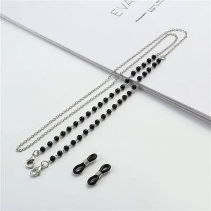 Cha&icirc;ne De Lunettes En Perles Pour Femmes, Cha&icirc;ne De Lunettes D'&eacute;t&eacute;, Marguerite, Fleur, Pendentif, Masque, Sangle, Collier Fait &Agrave; La Main, Lani&egrave;re De Lunettes De Soleil--05-Black Silver - Neuf