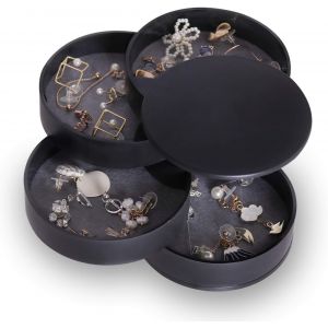Bijoux Boîte De Rangement Titulaire De La Boucle D'oreille Pour Les Femmes De Niveau 4 Plateau Tournant, Avec Couvercle Pour Les Bracelets Bagues Bracelet Noir - Neuf