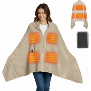 Couverture Chauffante USB sans Fil 160x90 cm - Polaire Plaid &Eacute;lectrique Rechargeable &agrave; Batterie 10000mAh, 3 Niveaux de Chaleur, Portable pour Camping, Ext&eacute;rieur, Voiture, Bureau(Kaki) - Neuf