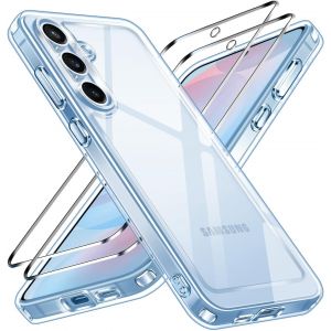 Anti-Jaunissement HD Clair Coque pour Samsung Galaxy S24 FE 5G (Pas pour Samsung Galaxy S24 5G) avec 2 Pi&egrave;ces Verre Tremp&eacute;, Transparente &Eacute;tui de Protection Antichoc Mince Bumper Housse - Neuf