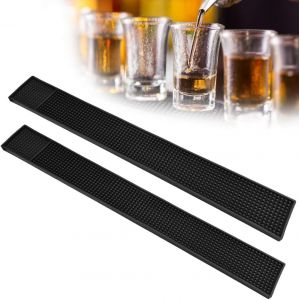 Kalanka-2 Pcs Tapis Bar Caoutchouc 60 * 8 Cm Durable Tapis Cocktail Antid&eacute;rapant Tapis &Eacute;gouttoir Portable Anti-Bact&eacute;rien Pour Gobelet Bi&egrave;re Caf&eacute; Bars Restaurants Salons De Coiffure Cuisine - Noir - Neuf