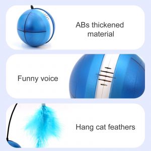 Hjlian Bleu ; Jouet Electrique Pour Chat Avec Chargement Usb (Avec 1 Plume Et 1 Cloche) Boule Roulante Clignotante A Led, Boule Lumineuse, Son, Rotation Automatique, Jouet Pour Chat, Boule Rotative Intelligente (20 X 8 Cm) ; Materiau Abs + Plume De Dinde 