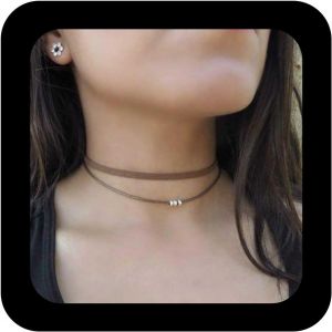 Kal-Boho Layered Suede Collier Ras Du Cou En Velours Noir Collier En Cuir Gothique Argent Perl&eacute; Cha&icirc;ne Collier R&eacute;tro Collier Bijoux Pour Femmes Et Filles Cadeaux - Neuf