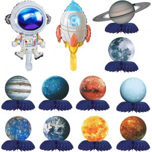 10 Pack Solar System Planetary Decorations, Including 1 Rocket Balloon, 1 Astronaut Balloon, Space Theme Party Decorations, Honeycomb Decorations, Desktop Decorations - Neuf