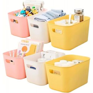 Tianyi-Petites Boîtes De Rangement En Plastique Durable De 6 L, Petites Boîtes De Rangement Polyvalentes Pour Cuisine, Bureau Et Salle De Bain, 25,5 X 16,5 X 15 Cm, Couleurs Mélangées (Blanc, Jaune, - Neuf
