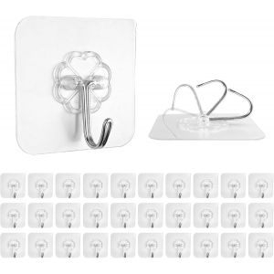 30 Pièces Crochet Adhesif Mural, Crochet Adhésif Transparents, Crochets Adhesifs Inoxydable, Accroche Serviette Salle de Bain Imperméables, Crochets Muraux pour Cuisine, Salon - Neuf