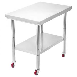 Table de Travail en Acier Inoxydable-Duoku-60 x 90 cm-avec Roulettes et Etag&egrave;re Inf&eacute;rieure Ajustable-Id&eacute;ale pour Cuisine - Neuf