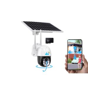 Cam&eacute;ra de s&eacute;curit&eacute; ext&eacute;rieure solaire sans fil avec vision nocturne et d&eacute;tection de mouvement - Neuf