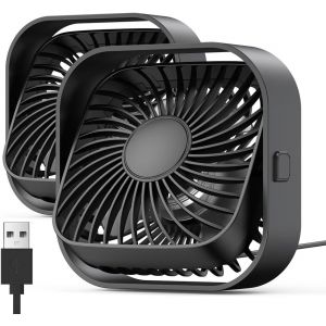 KALANKA-Lot de 2 mini ventilateurs de table USB - Fonctionnement silencieux et flux d'air puissant - 3 vitesses et tête rotative à 360° - Pour la maison, le bureau, la chambre à coucher, la table - Neuf