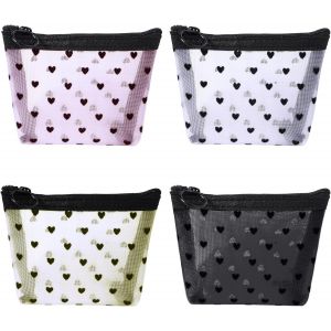 MAA-Mini Trousses de Toilette en Maille, 4 Pièces Petit Sac à Cosmétiques avec Fermeture éclair Nylon Portable en Maille Porte Monnaie Organisateur pour Maquillage Accessoires Cartes Câbles - Neuf