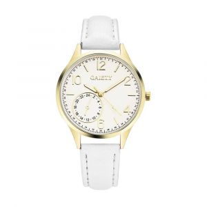 Gaiety Femmes &Eacute;l&eacute;gant Cadran Rond Motif Analogique Pu Strap Montre-Bracelet Montre &Agrave; Quartz (Blanc) - Neuf