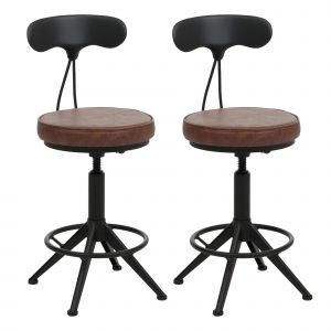 Lot de 2 tabourets de bar HWC-O84, tabouret de bar pivotant Industrial r&eacute;glable en hauteur, similicuir m&eacute;talmarron - Neuf