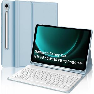 Clavier Pour Samsung Galaxy Tab S10 Fe 2025/S9 Fe 10.9""/S9 11"" 2023, Étui Clavier Pour Samsung Tab S9 Fe 2023 Bluetooth Magnétique Détachable Français Azerty Layout, Bleu - Neuf