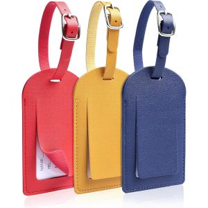 Nzqaf-Lot De 3 Etiquette Valise En Pu, Étiquette Bagage Avec Boucle Réglable, Porte Etiquette Valise Cuir Inscriptible Nom Adresse, Luggage Tag Pour Voyage Avion - Neuf